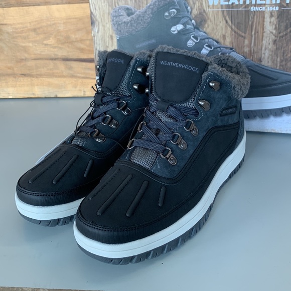 NIB Men’s Weatherproof Landon Boot Grey Black Leather Memory Foam - Picture 2 of 5